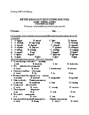 Đề thi khảo sát chất lượng đầu năm Tiếng anh lớp 9 - Năm học 2014-2015 - Trường THCS Mỹ Hưng